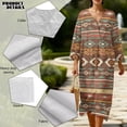 thumbnail image 6 of SCRAWLGOD American Tribal Print Cyan Brown Tunic Dress for Women 3/4 Sleeve V-Neck Lightweight Breathable Midi Linen-Look Dress Beach Oversized Loose Fit Sundress, XXL, 6 of 6