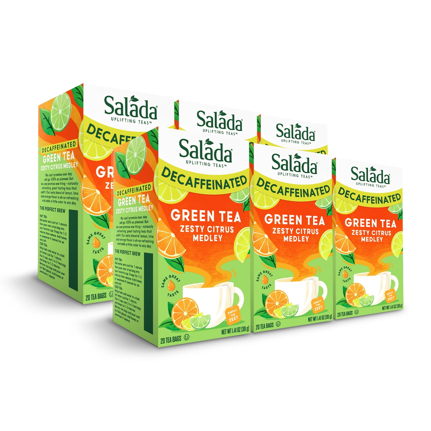 Salada Decaffeinated Citrus Medley Green Tea Blend with 20 Individually Wrapped Tea Bags Per Box