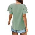 thumbnail image 3 of Gibobby Camiseta Powerblend con Cuello en V Tops manga corta para mujer Camisas manga con volantes verano Corte suelto Casual(GN1,XL), 3 of 5