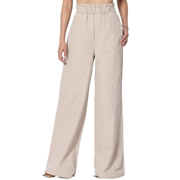 Womens Twill Pants Elastic Waist