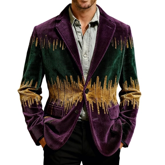 oqasdz Mens Suit Jacket Festive Corduroy Printed Fashion Jacket for Nights Stretch Slim Fit Dress Coat Travel Party Business Formal