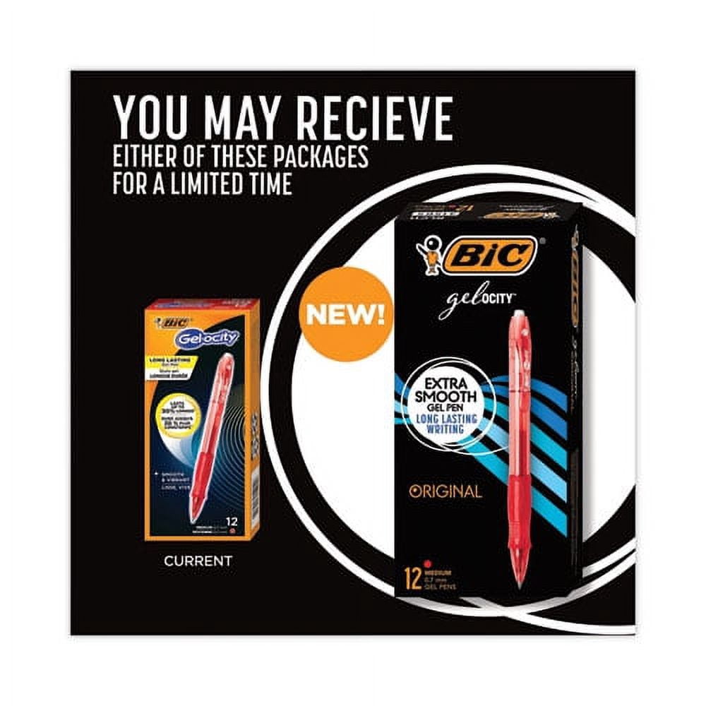 BIC Gel-Ocity Gel Pen, Retractable, Medium 0.7 mm, Red Ink, Translucent Red Barrel, Bundle of 10