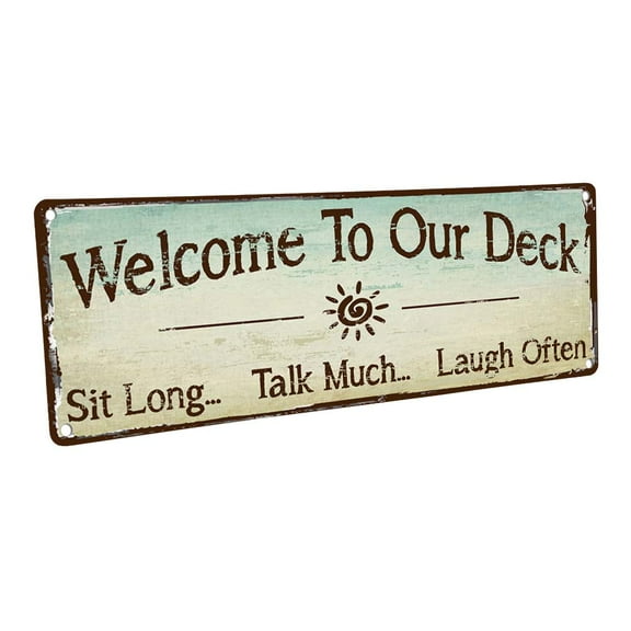 Welcome to Our Deck 4"x12" Metal Sign, Wall Décor for Porch, Patio, and Deck