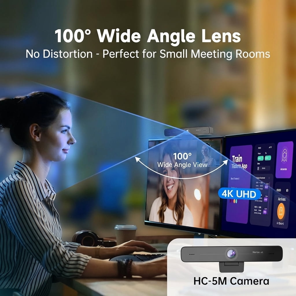 Horion 4K Ultra HD Webcam with Auto Framing, AI Noise Canceling Dual Mics, 100° Wide Angle USB Computer Camera for Video Conferencing and Live Streaming