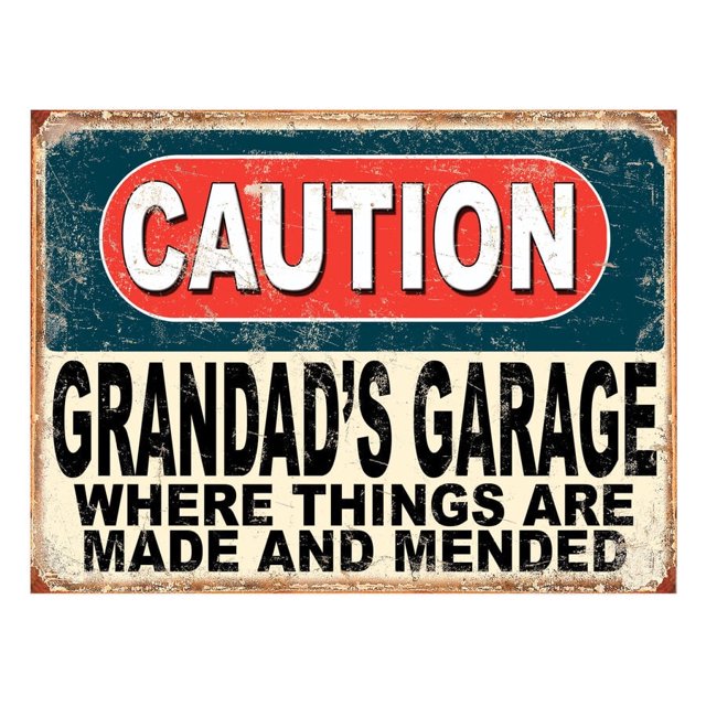 Precaución: Garaje del abuelo, divertido letrero de aluminio de metal retro, regalo novedoso. Tamaño: 8 x 12 pulgadas