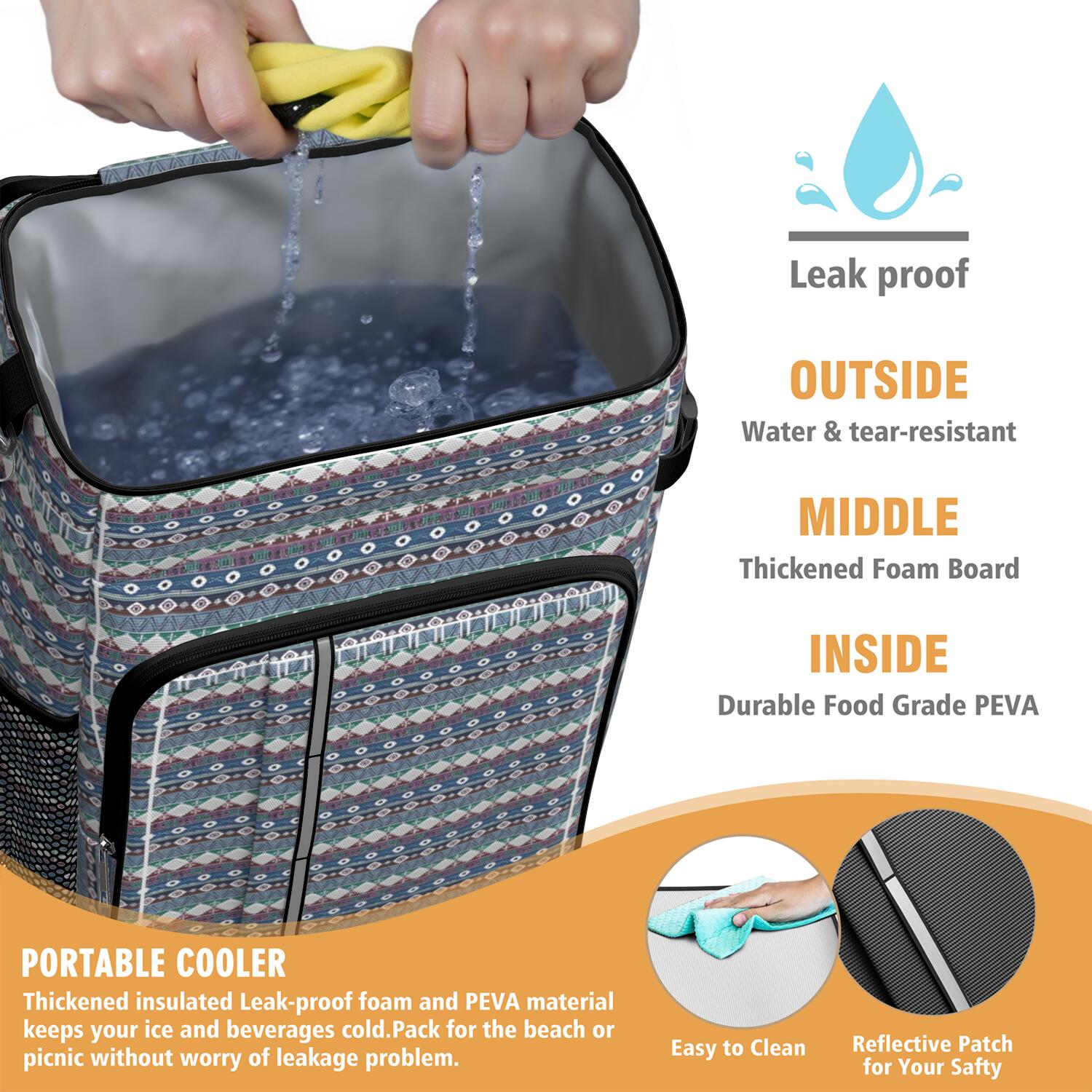 Travel Cooler Bag - Boho Bohemia Pioneer Flower Geometric Line Art Camping Beer Cooler Backpack with Bottle Opener- Waterproof Insulated Picnic Backpacks - Cooler Bag for Beach