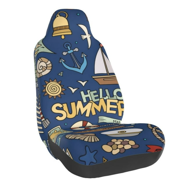 Wukai Marine Nautical Full Set Car Seat Covers with Soft Padding Universal Auto Front Seats Protector and Cushion Mat