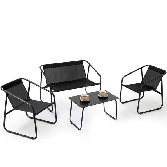 edx 4-Piece Textilene Outdoor Patio Set, Coffee Table & three-piece set of seats, Black