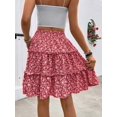 thumbnail image 2 of Red Ditsy Floral Tiered Ruffle Skirt With Drawstring Waist For Spring Summer Holiday, 2 of 6