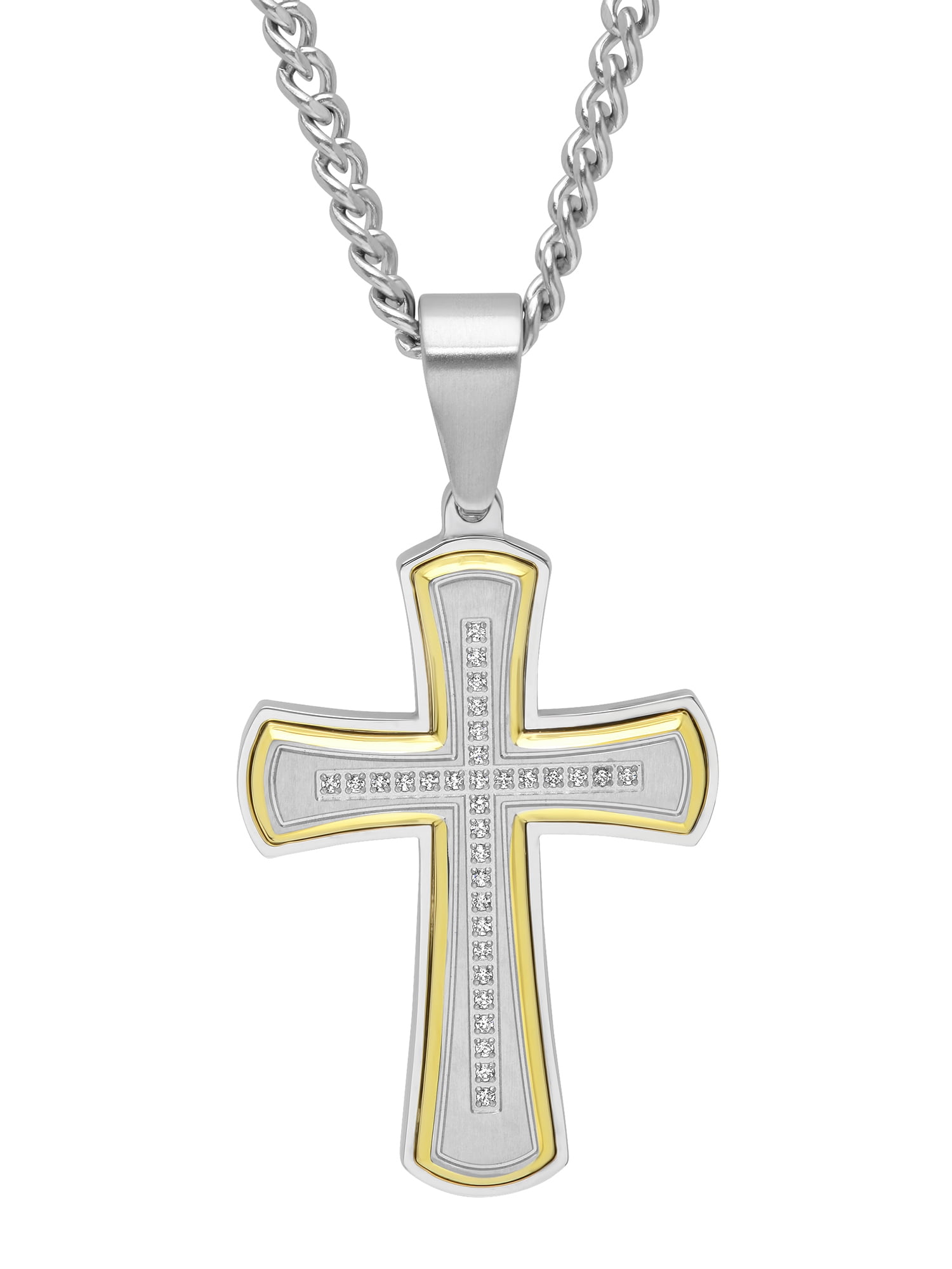 Men's Stainless Steel 3D Golden Grid Pattern Cross Pendant Necklace Cool NEW 11A 