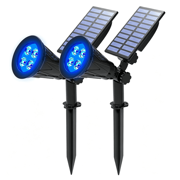 HIBIBUD 2 Pack Blue Solar Spotlights Outdoor Waterproof,200Lm Landscape Lighting,Adjustable Solar Spot Lights for Yard Garden Tree Flag Pond Pool