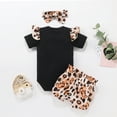thumbnail image 2 of Newborn Girls Summer Cotton Letter Print Fly Sleeve Romper Floral Pattern Short Pants Bow Headband Fashion 3Pcs Clothes Set, 2 of 3
