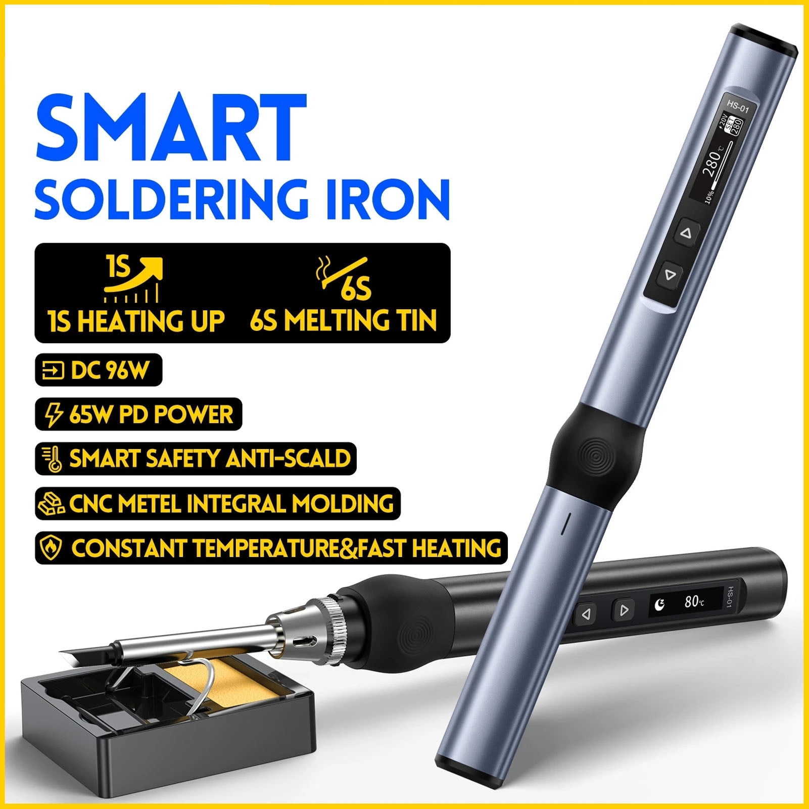 Soldering Iron Kit, 96W Digital Soldering  With  Temperature, 6 Extra Iron Tips & Soldering Iron Stand, Fast Heating Portable Soldering Welding Iron Kit, 180℉ To 780℉