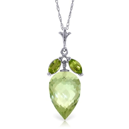 ALARRI 10 Carat 14K Solid White Gold Necklace Peridot Briolette Green Amethyst with 20 Inch Chain Length.