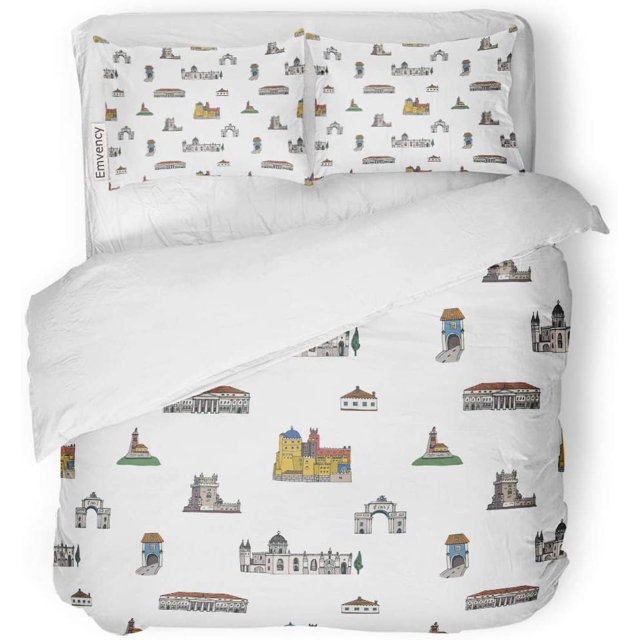 Juego de Ropa de Cama ABPHQTO 3 Piezas Arquitectura Lisboa Portugal Doodle Twin Size