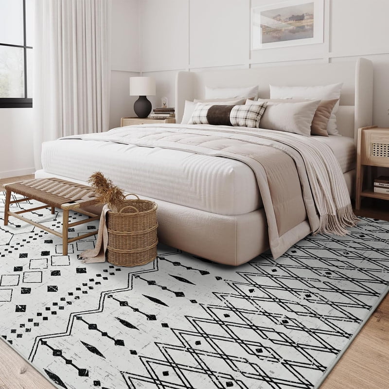 Jamfeel Area Rugs Vintage Geometric Printed Washable Rug Comfy Soft Non Slip Low Pile Carpet for Living Room, Kitchen, Office 5'x8' Beige