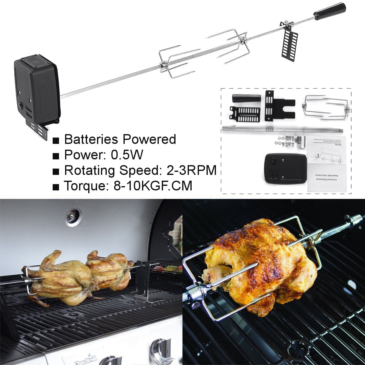 Universal Deluxe Rotisserie Kit plastic handle perfectly balanced