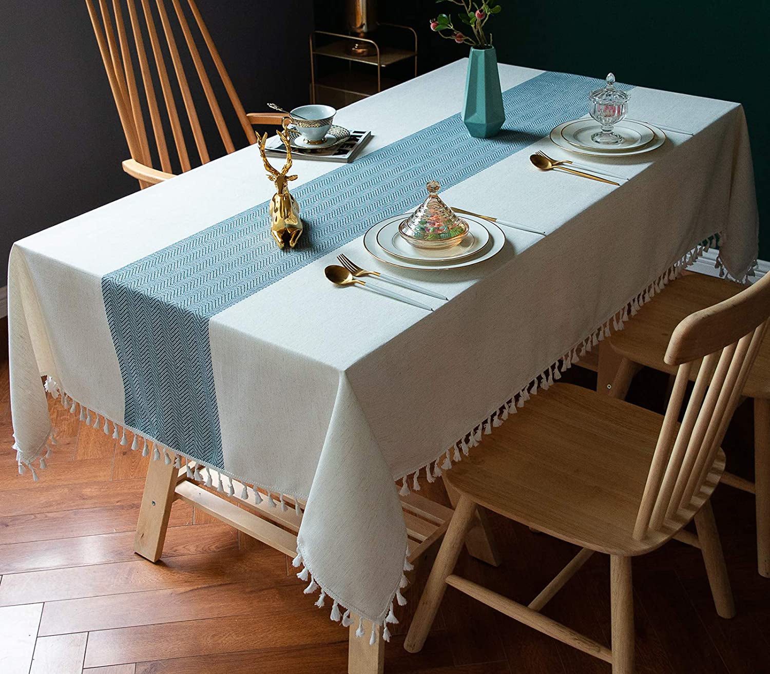 Rectangle//Oblong, 55x102,8-10 Seats, Gray TEWENE Tablecloth Rectangle Table Cloth Cotton Linen Embroidery Wrinkle Free Anti-Fading Tablecloths Washable Table Cover for Kitchen Dining Party