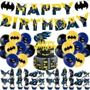 Superhero Batman Theme Birthday Party Decorate Supplies Set Include Happy Birthday Banner/Cake Topper/Cupcake Topper/Balloons