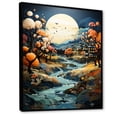 thumbnail image 2 of Designart "Whimsical Riverbanks Under The Night Sky" Landscape Lake River Floater Framed Wall Art Living Room, 2 of 5