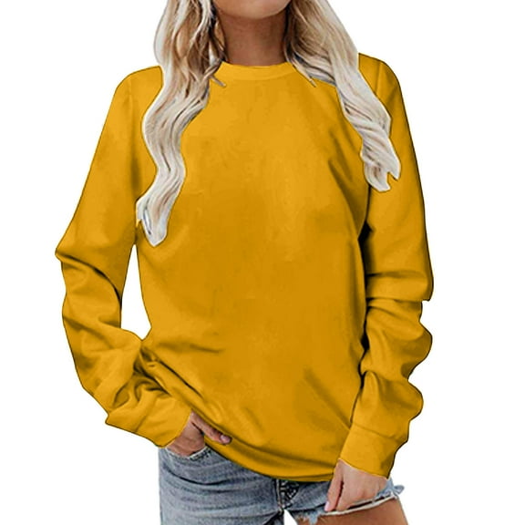 Odeerbi Solid Color Sweatshirt for Women Long Sleeves Casual Solid Color Crewneck Pullover Sweatshirt Tunic Tops Khaki