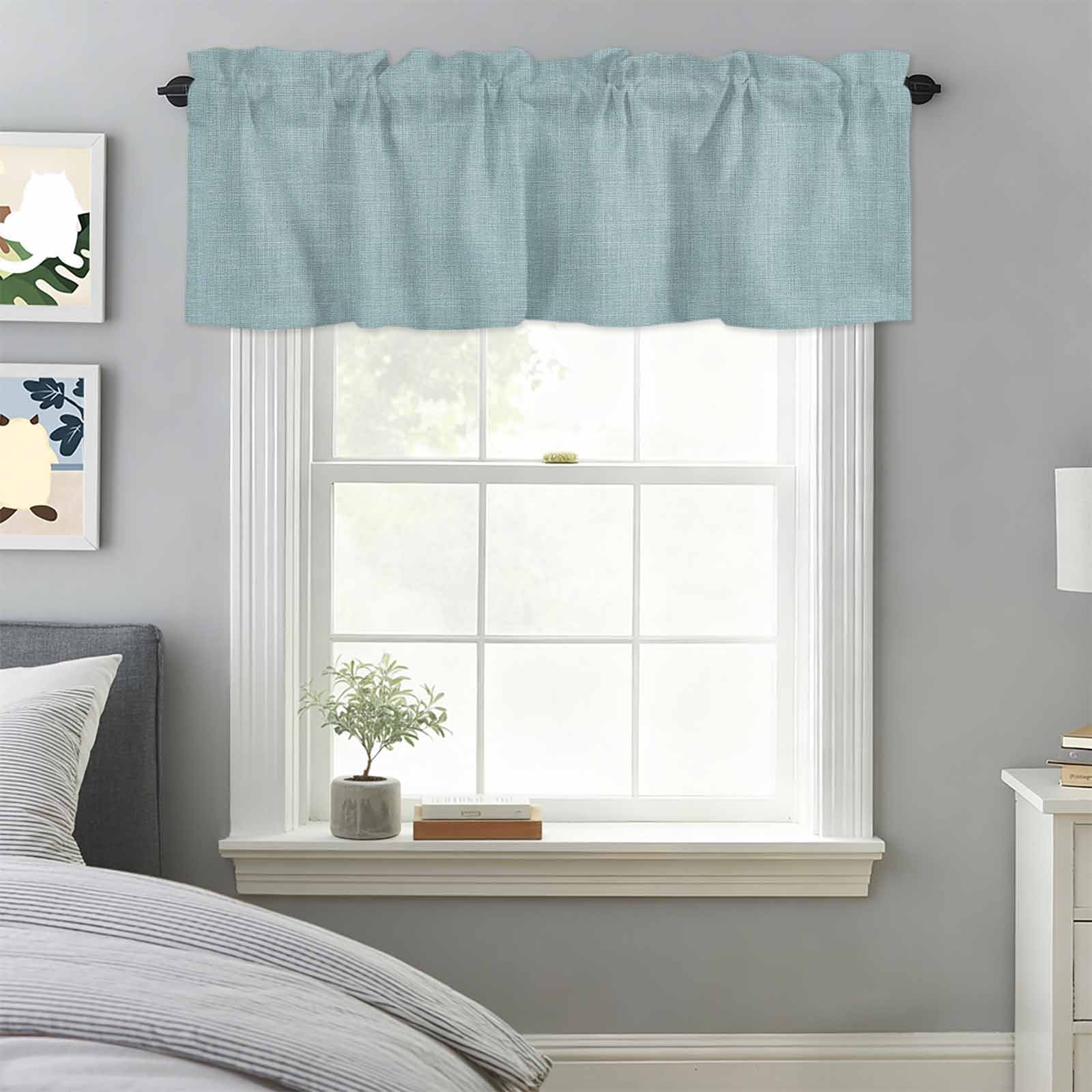 Curtain Valance for Windows, Light Blue Vintage Linen Kitchen Valances Rod Pocket Short Curtains, Solid Color Window Valance for Bedroom Bathroom Living room 60x18in