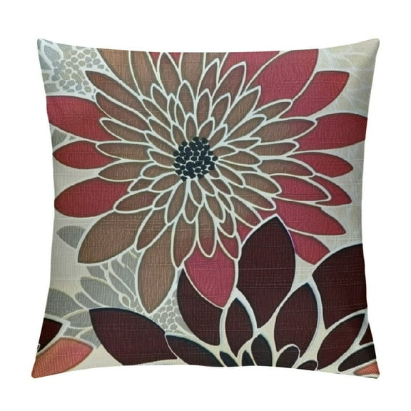 PRATYUS Brown Red Pillow Covers Dahlia Flower White Gray Elegant Colored Throw Pillows Farmhouse Outdoor Decor for Home Living Room Sofa Bed Modern Floral Square Cushion Case 12x12in
