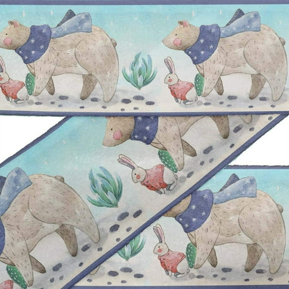 IBA Indianbeautifulart Green Rabbit & Polar Bear Winter Theme Velvet Trim Fabric Sewing Fabric Lace Dressmaking Printed Sewing Lace 9 Yards 3 Inches