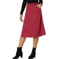thumbnail image 4 of INSPIRE CHIC Women's Casual Stretchy Faux Suede Pockets A-Line Midi Skirt with Belt M Dark Red, 4 of 6