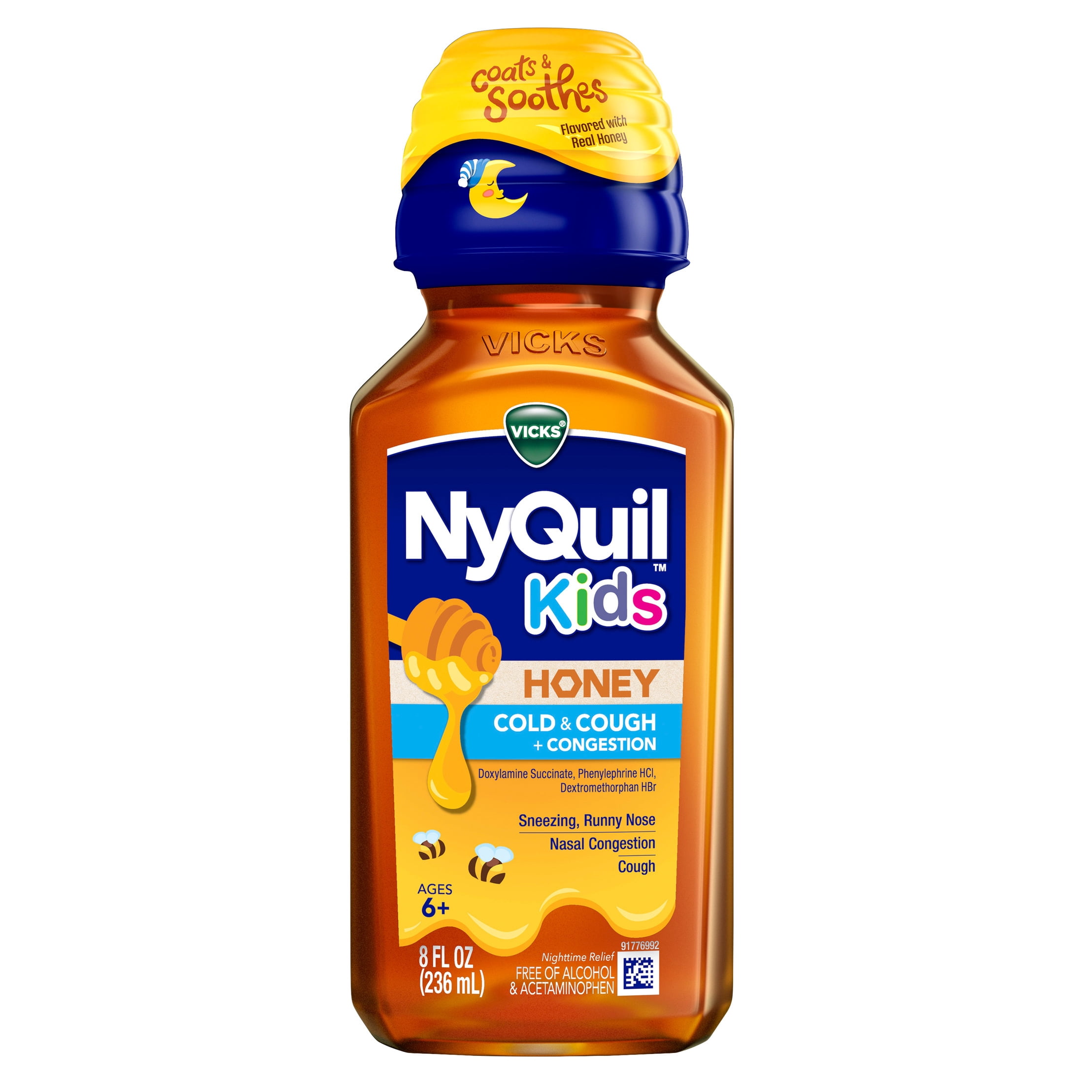 Vicks NyQuil Kids Honey Cold & Cough + Congestion Liquid Medicine, 8 fl oz
