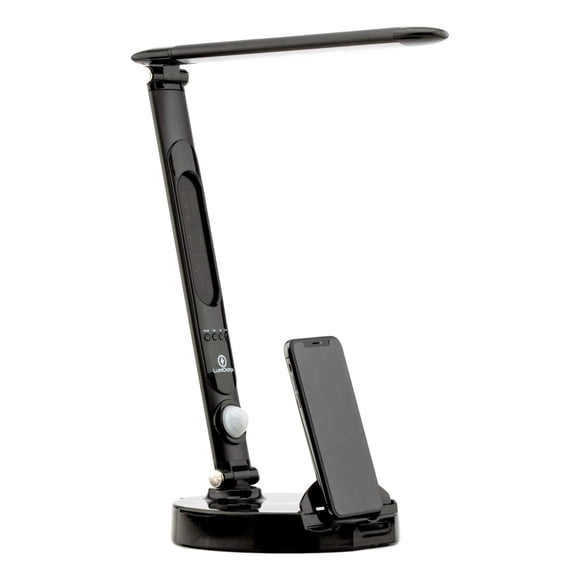 LumiCharge LED 6 in 1 Desk Lamp and Phone Charging Dock - Qi Wireless Charging pad 10W, Touch Control, Motion Light, Clock w/LED Display | Compatible