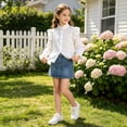 thumbnail image 5 of hoksml Girls Back to School Button Down Shirt Solid Long Sleeve Lace Ruffle Blouse Classic Collared School Uniform Tops, 5 of 9