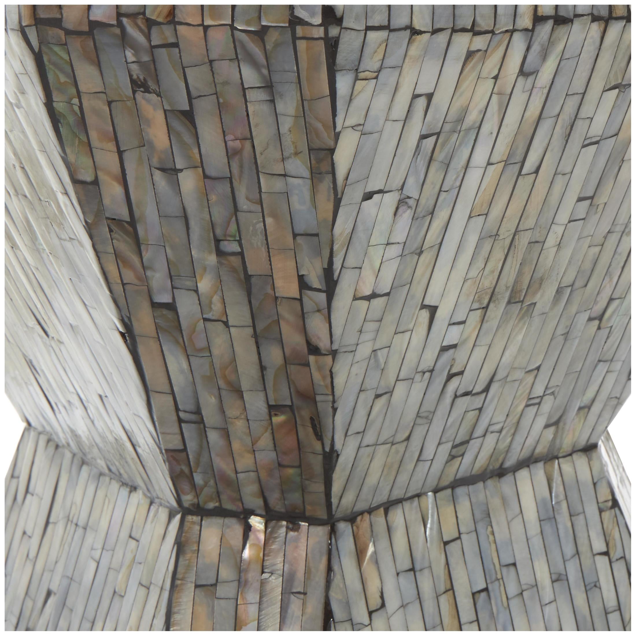 DecMode 16" x 20" Gray Mother of Pearl Shell Handmade Hourglass Geometric Accent Table with Linear Mosaic Pattern, 1-Piece