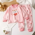 thumbnail image 2 of Odeerbi Toddler Boys Girls Pajama Sets Soft Cotton Long Johns Cartoon Printed Base Layer Set Thermal Underwear Set Casual Collar Long Sleeve Tops Printed Long Pants Outfit Sets Pink, 2 of 3