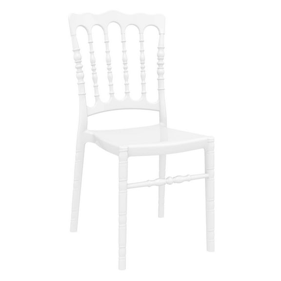 Luxury Commercial Living 32" White Glossy Stackable Outdoor Patio Dining Chair