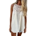 thumbnail image 2 of Linen Tank Top for Women Halter Neck Sleeveless Boho Loose Fit Hollow Out Crochet Lace Trim Breathable Lightweight Summer Casual Blouse Layered Look Tunic, 2 of 9