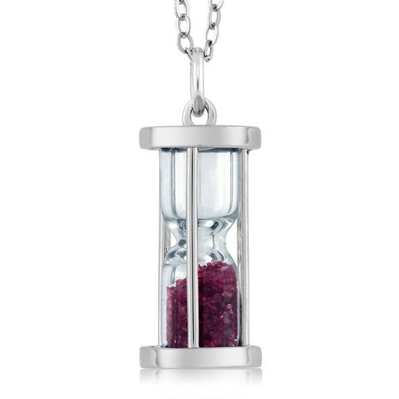 Gem Stone King 925 Silver Hourglass Pendant with 0.75 Ct Ruby Dust 18 inch Chain