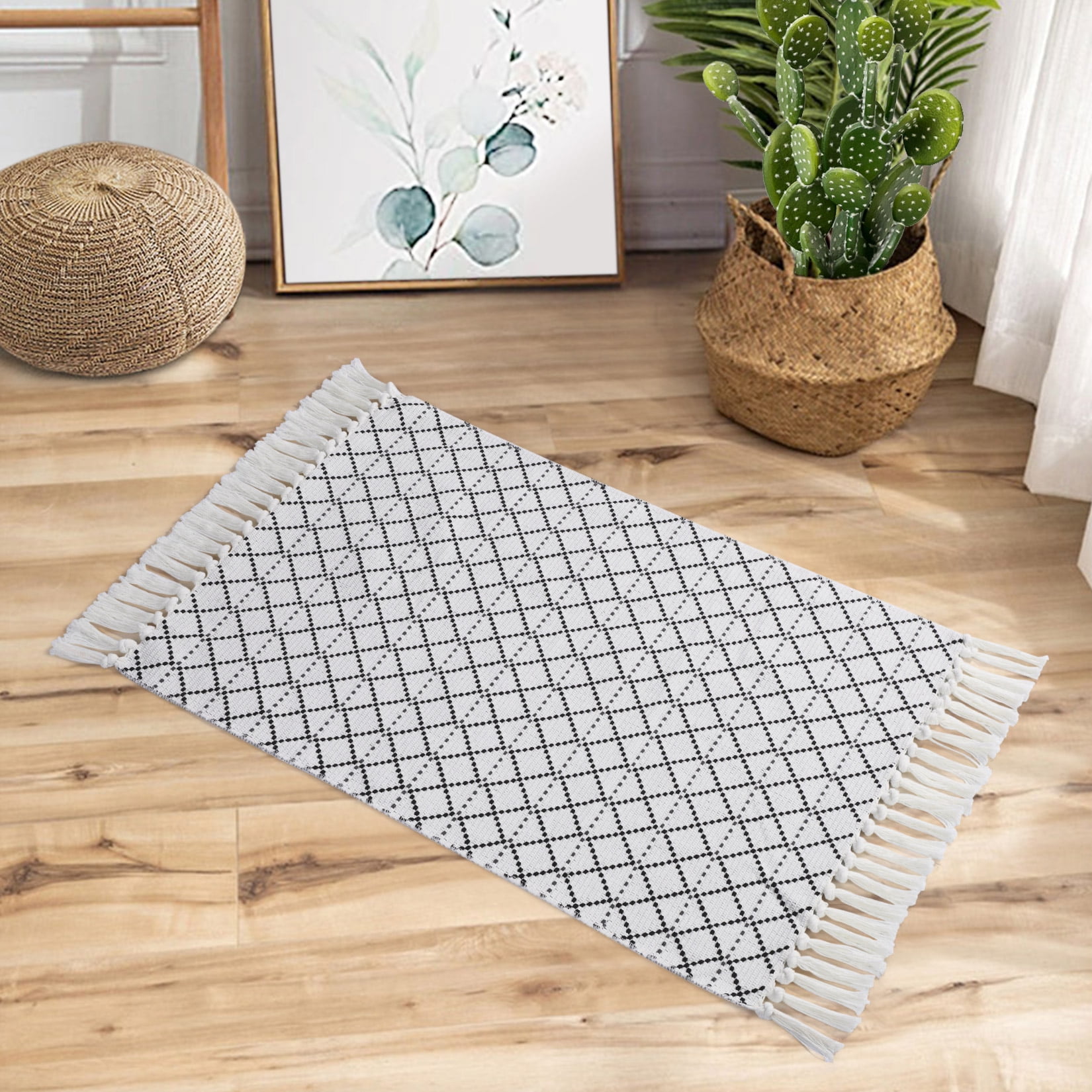 GlowSol Boho Bathroom Rug 2'x3' Hand Woven Diamond Bohemian Rug Boho