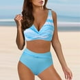 thumbnail image 2 of EHRWE Women High Waisted Bikini Sexy Push Up Two Piece Swimsuits Vintage Swimsuit Two Piece Retro Ruched High Waist Print Bikini Set Light Blue, Sizes S-2XL, 2 of 8