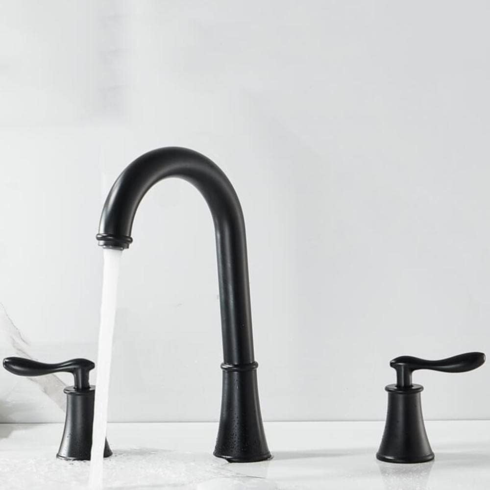 Bathroom Facets for Sink 3 Hole Brass Rotatable Hot Water and Cold Water Bathroom Sink Faucet Bathtub Faucet-Black