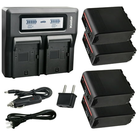 Kastar 4 Pack Battery and LCD Dual Fast Charger for Sony NP-F990 Pro NP-F970 CCD-TRV720 CCD-TRV75 CCD-TRV78 CCD-TRV80 CCD-TRV81 CCD-TRV815 CCD-TRV82 CCD-TRV85 CCD-TRV86 CCD-TRV87 CCD-TRV88 CCD-TRV90