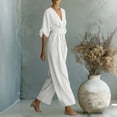 thumbnail image 4 of Moxiu Women's Elegant V Neck Jumpsuits Plus Size Dressy Casual Half Sleeve Wide Leg Long Pants Rompers Formal Office Work Overalls White,XXXXL, 4 of 7