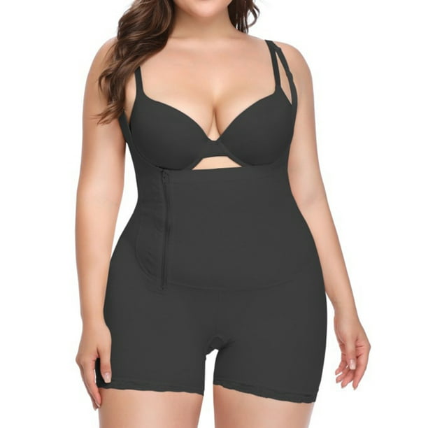 Lolmot Women Plus Full Body Suit U-Neck Vest Zipper Surgeries Lace  Stitching Compression Garment Shapewear Bodysuit