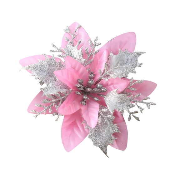 ZULAR 2026 New 6 Pcs Pink Glitter Poinsettia 5.5"Artificial Flowers Christmas with Clips Stems Xmas Tree Ornaments for Wedding Party Wreath Decoration Pink Poinsettias