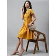 thumbnail image 4 of Janasya Summer Yellow Cotton Schiffli Scalloped V-Neck Flared Midi Dress, 4 of 8