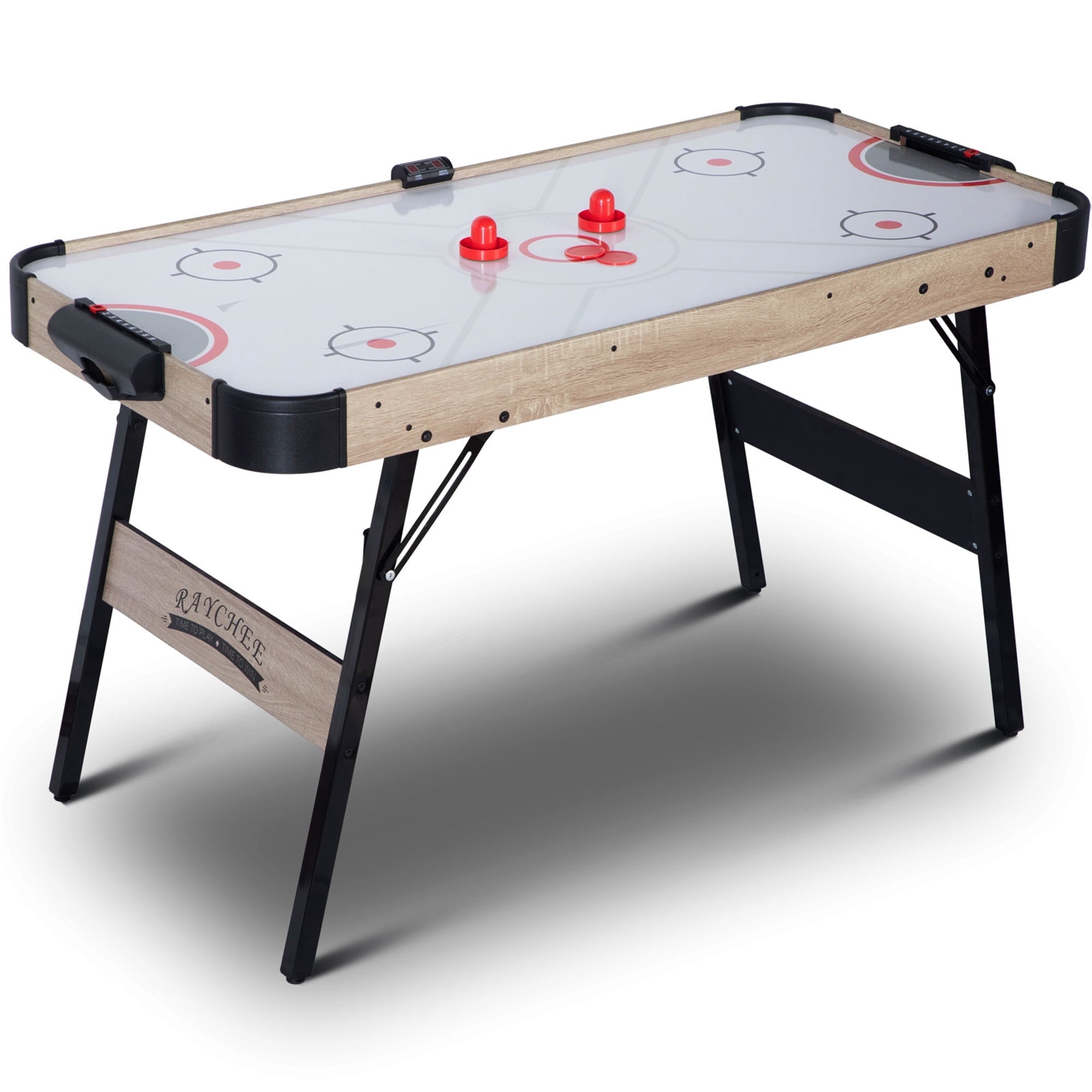 RayChee 54" Folding Air Hockey Table, Hockey Table Gaming Set Electronic scorekeeper w/2 Pucks, 2 Pushers, 12V Motor for Adults and Kids (Oak)