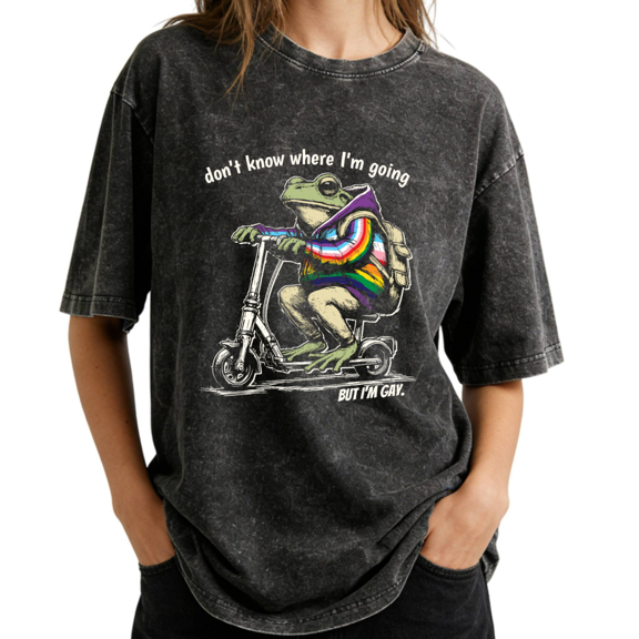 Humorous Tech Themed Nobody Understands Me Like AI Frog Wash Print Tshirt Graphic Tees Shirts Charcoal Oversize S-2XL Casual Tops