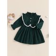 thumbnail image 6 of Elippeo Little Girl Autumn Corduroy Dress Mock Neck Ruffled Long Sleeve Bow Decor A-Line Dress 12 18 24 Months 3 4 5 Years, 6 of 10