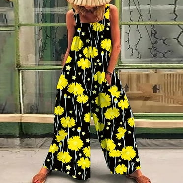Levmjia Jumpsuits for Women Ethnic Style Solid Buttons Pocket Loose Suspender Jumpsuit