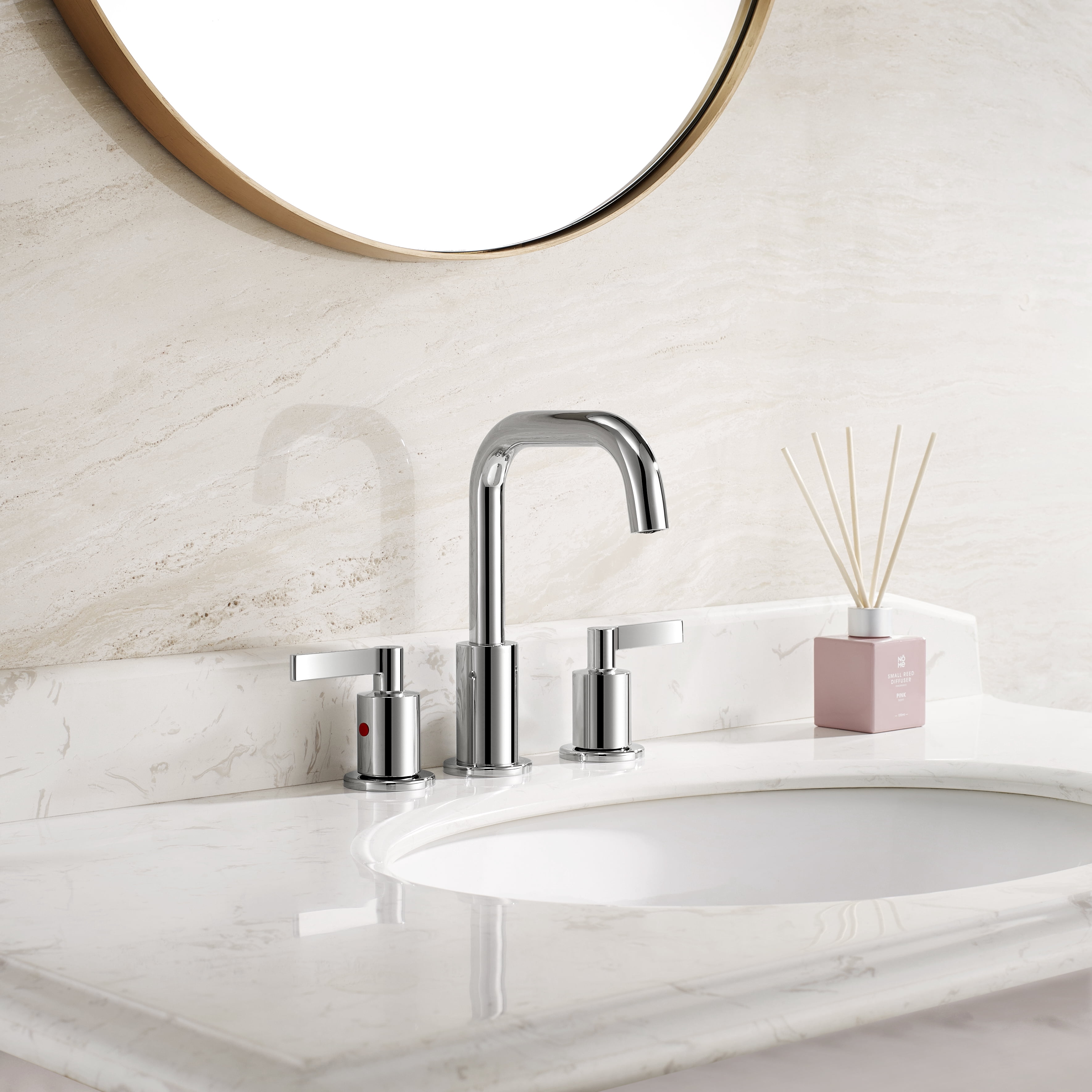 TimeArrow Chrome Widespread Bathroom Faucet Lavatory Vanity Faucet for 3 Holes with Pop up Drain and 360° Swivel Brass Spout, TAF288S-CP